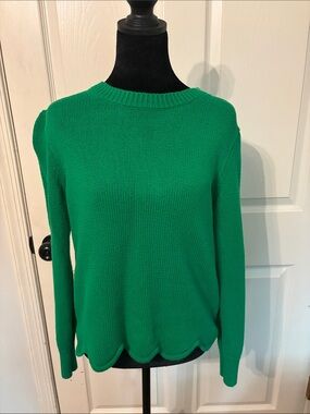 J. Crew Scalloped Hem Crewneck Sweater in Emerald Green